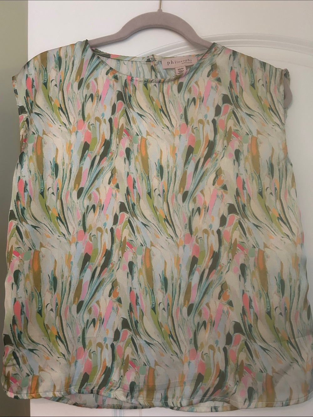 Philosophy Pastel Brushstroke Sleeveless Blouse - Pink, Green, Cream, Gold